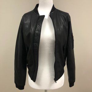 Zip-front Leather Bomb Jacket